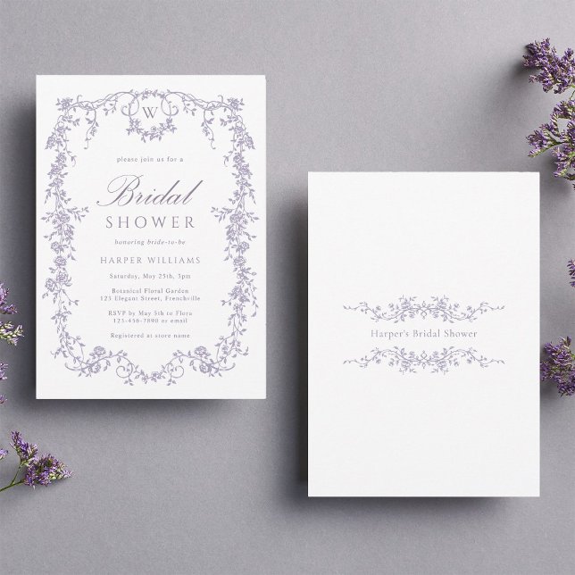 Invitation Mariage classique français victorien lavande (Front & Back)