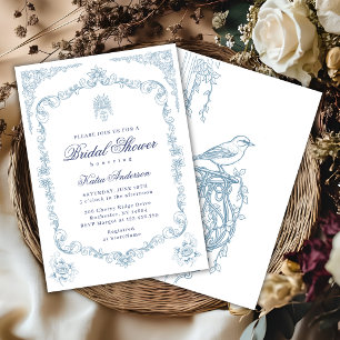 Invitation Mariage classique français victorien toile bleu Ba
