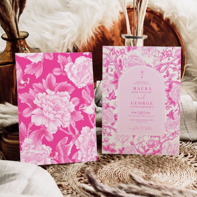 Invitation Mariage classique Fuchsia Floral Chinoiserie Jardi (Créateur téléchargé)