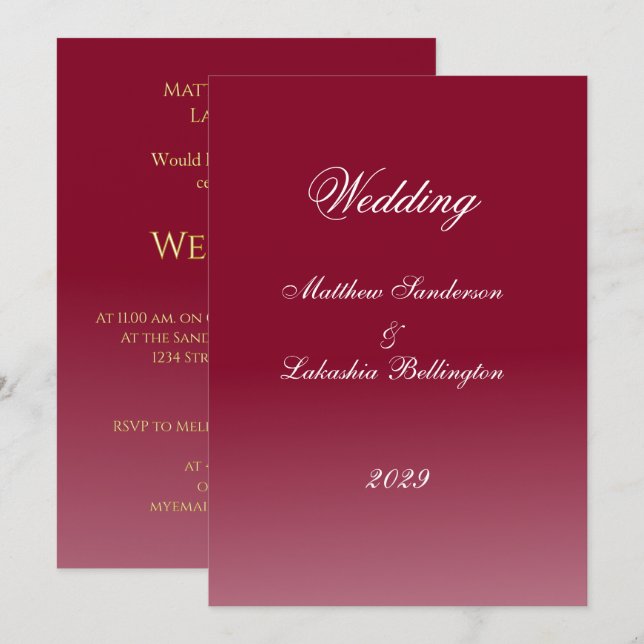 Invitation Mariage classique gothique Plum Noir soir ou nuit (Devant / Derrière)