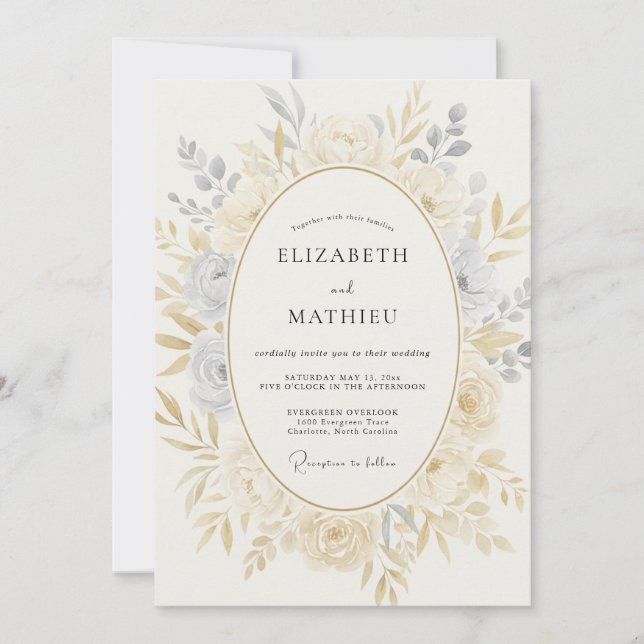 Invitation Mariage Classique Intemporel Champagne (Devant)