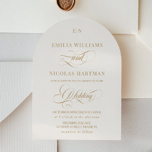 Invitation Mariage classique ivoire et monogramme or
