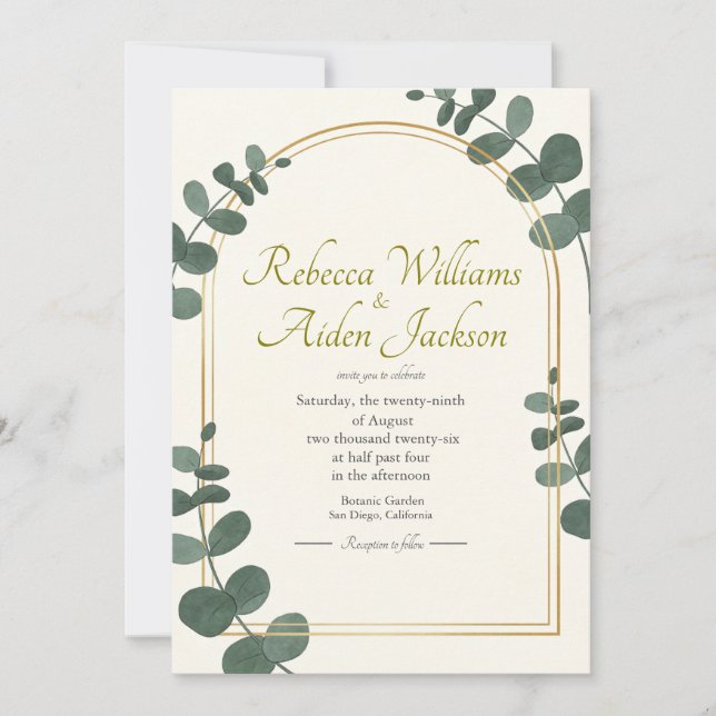 Invitation Mariage Classique Ivoire et Or Rose (Devant)