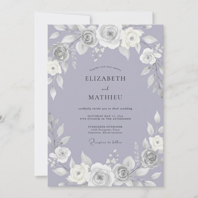 Invitation Mariage Classique Lavande Royale (Devant)