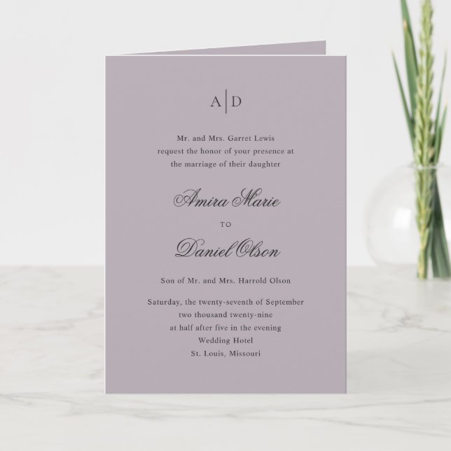 Invitation Mariage Classique Lilas Clair (Devant)