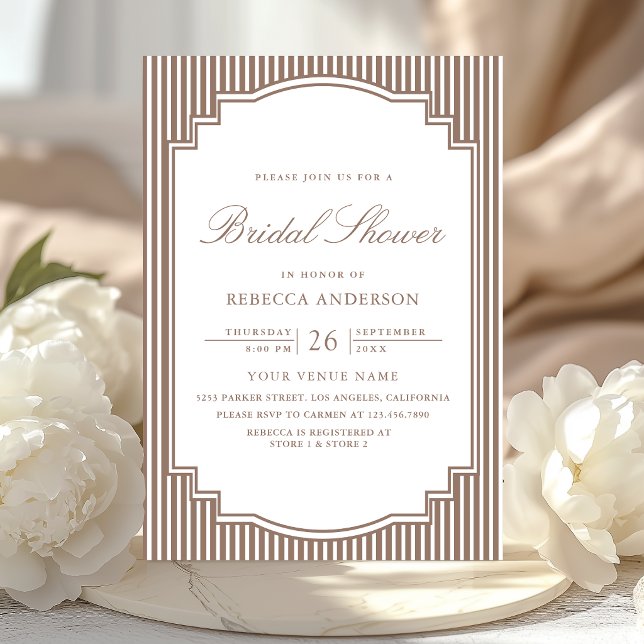Invitation Mariage Classique Marron Rayé avec Photo (Créateur téléchargé)