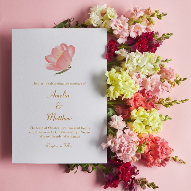Invitation Mariage classique minimaliste rose aquarelle (Créateur téléchargé)