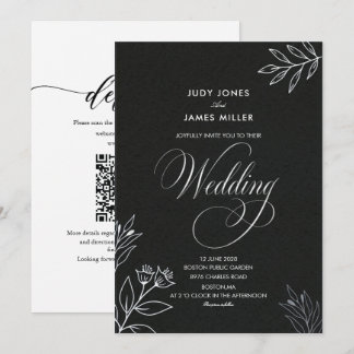 Invitation mariage classique minimaliste simple noir et blanc