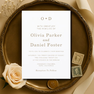 Invitation Mariage Classique Minimaliste Typographie Or