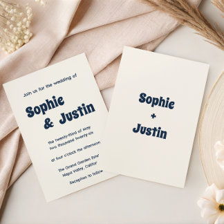 Invitation Mariage Classique Moderne Bleu Nuit et Crème