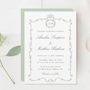 Invitation Mariage Classique Moderne Cadre Français Vert Saug