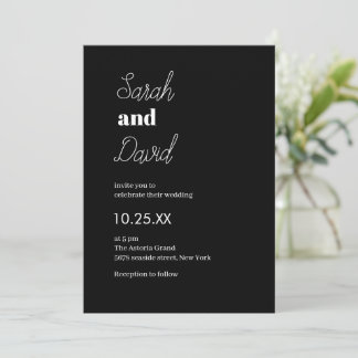 Invitation Mariage classique moderne chic noir et blanc