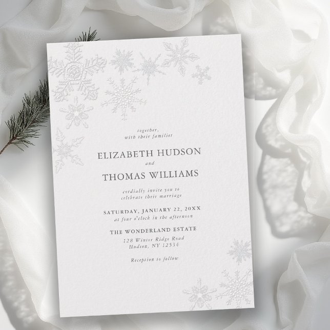 Invitation Mariage Classique Moderne de Contes de Fées de l'H (winter wedding invitation modern classic minimalist snowflake snow frost wonderland elegant romantic)