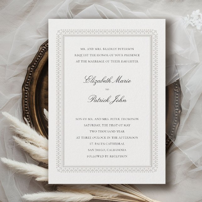 Invitation Mariage Classique Moderne Élégant Lys Ivoire Forme (formal traditional wedding invitation modern classic double frame deco ballroom black tie ivory)