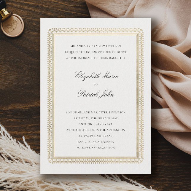 Invitation Mariage Classique Moderne Ivoire Lys Doré Formel (formal traditional wedding invitation modern classic gold ivory deco ballroom black tie)
