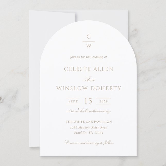 Invitation Mariage Classique Moderne Monogramme Or Vintage (Devant)
