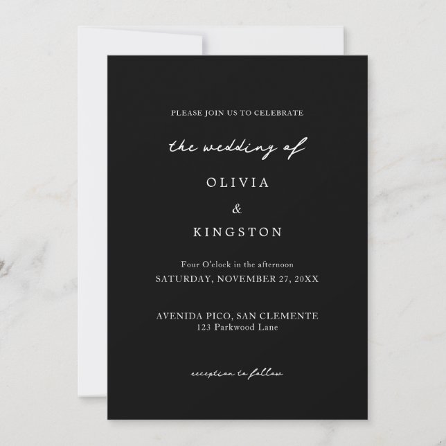 Invitation Mariage classique moderne simple noir blanc (Devant)