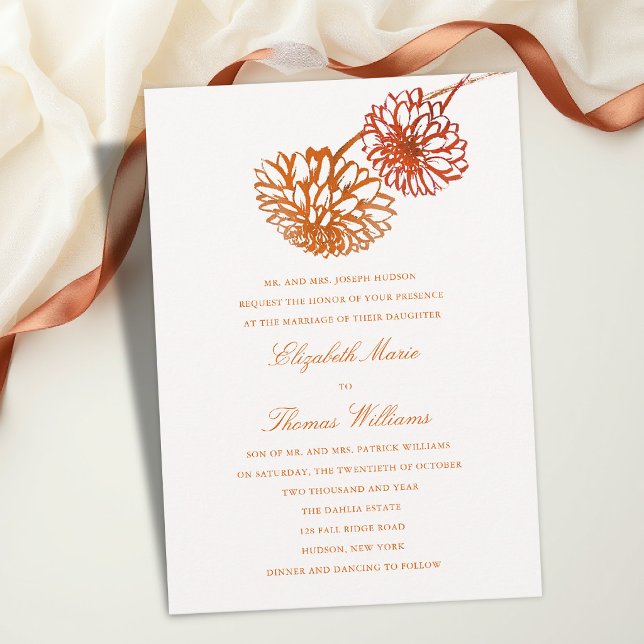 Invitation Mariage Classique Moderne Terracotta Cuivre Automn (fall wedding invitation floral burnt copper terracotta brown template modern classic traditional)