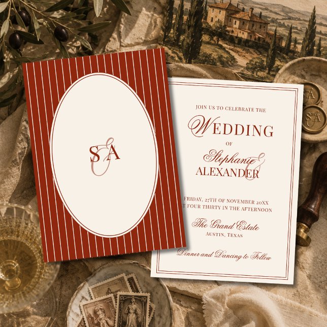 Invitation Mariage Classique Monogramme Chaud Terracotta Viei (Créateur téléchargé)