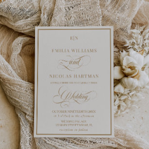 Invitation Mariage Classique Monogramme Ivoire Or