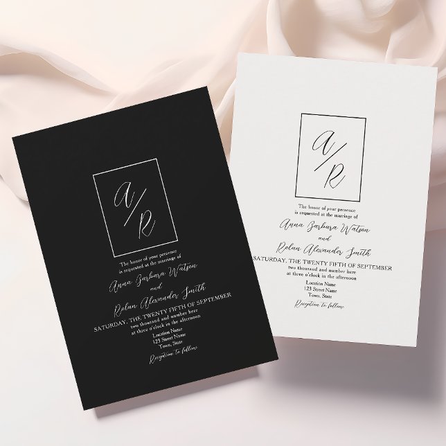 Invitation Mariage Classique Monogramme Noir et Blanc (Créateur téléchargé)