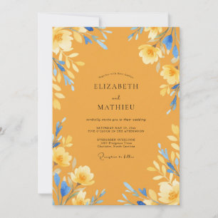 Invitation Mariage Classique Moutarde Azur Pétales
