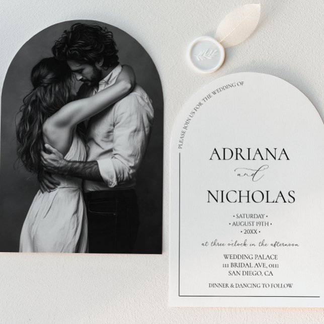 Invitation Mariage Classique Noir & Blanc Simple en forme d'a (Créateur téléchargé)