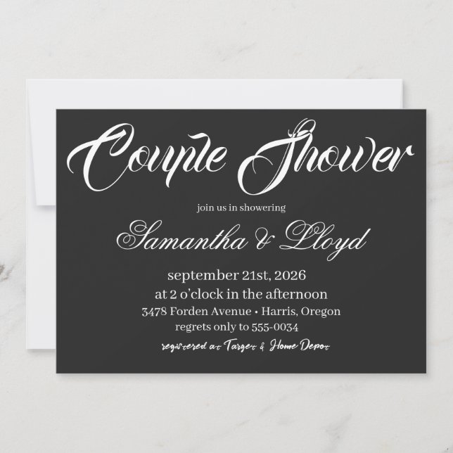 Invitation Mariage classique noir et blanc pour couples en éc (Devant)