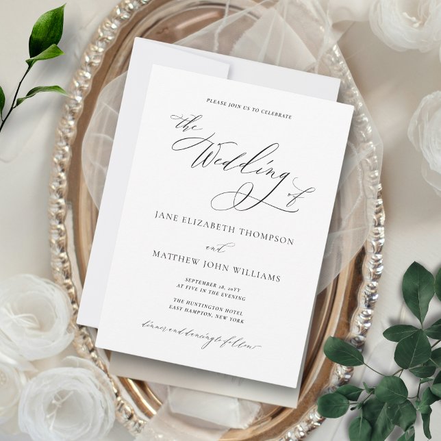 Invitation Mariage classique noir et blanc simple (This wedding invitation features a romantic calligraphy script font for a fine art wedding look.)