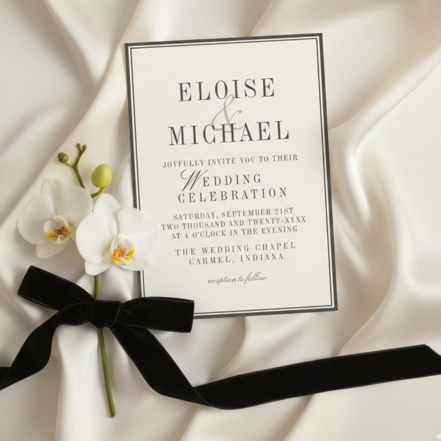 Invitation Mariage Classique Noir et Ivoire (Classic Black and Ivory Wedding Invitation)