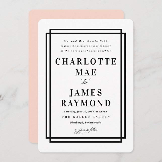 Invitation Mariage classique noir simple cadre (Devant / Derrière)