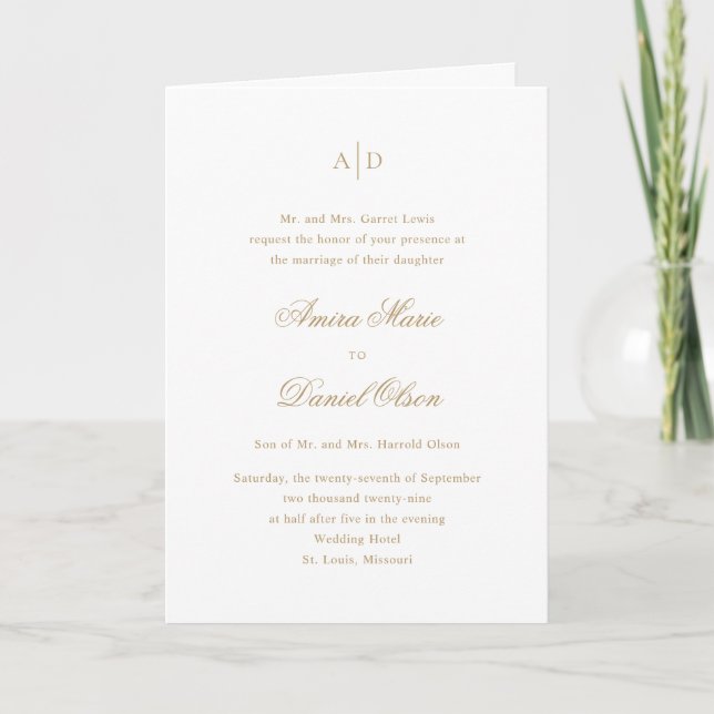 Invitation Mariage Classique Or Propre (Devant)