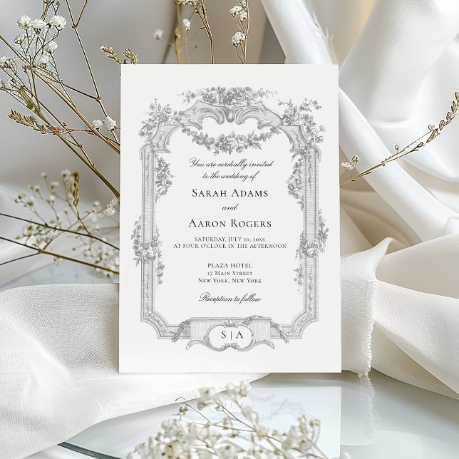 Invitation Mariage Classique Orné de Guirlande de Roses Franç (Créateur téléchargé)
