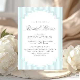 Invitation Mariage Classique Pastel Bleu Rayé Photo