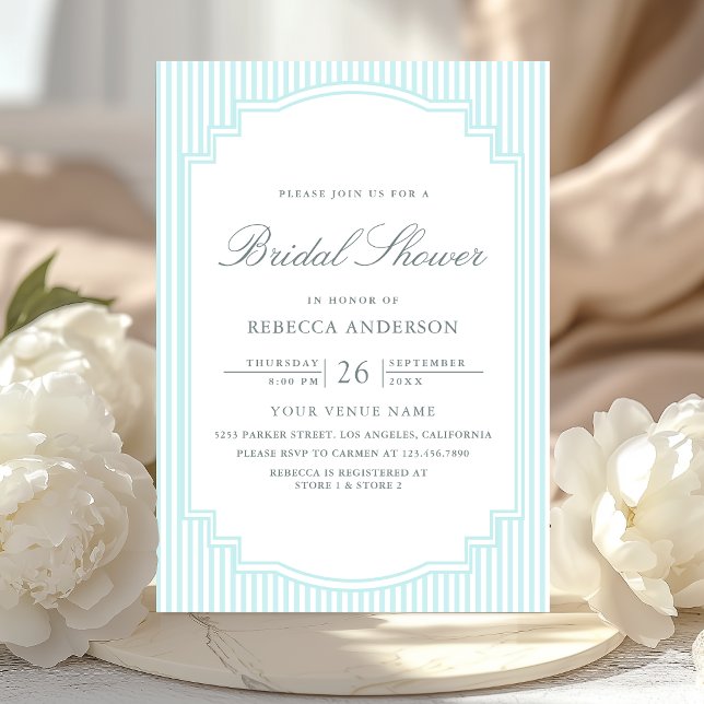 Invitation Mariage Classique Pastel Bleu Rayé Photo (Créateur téléchargé)