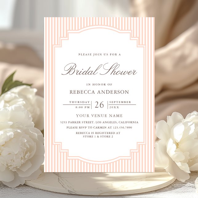 Invitation Mariage Classique Pastel Rose Rayé Photo (Créateur téléchargé)