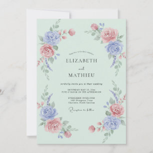 Invitation Mariage Classique Pivoine Céladon Bleuet
