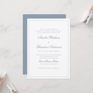 Invitation Mariage Classique Poussiéreux Bleu et Blanc avec B