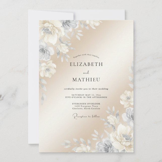 Invitation Mariage Classique Raffiné Champagne (Devant)