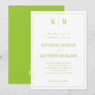 Invitation Mariage Classique Rétro Citron Vert Monogramme