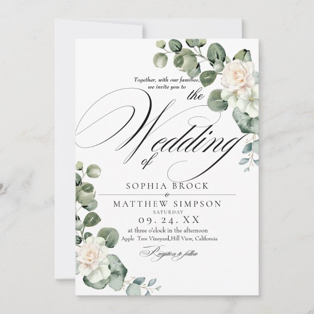 Invitation Mariage Classique Romantique Rose Monogramme de Ve (Devant)