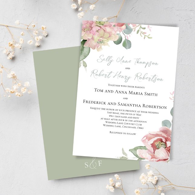Invitation Mariage classique rose pâle (Elegant floral wedding invitations. )