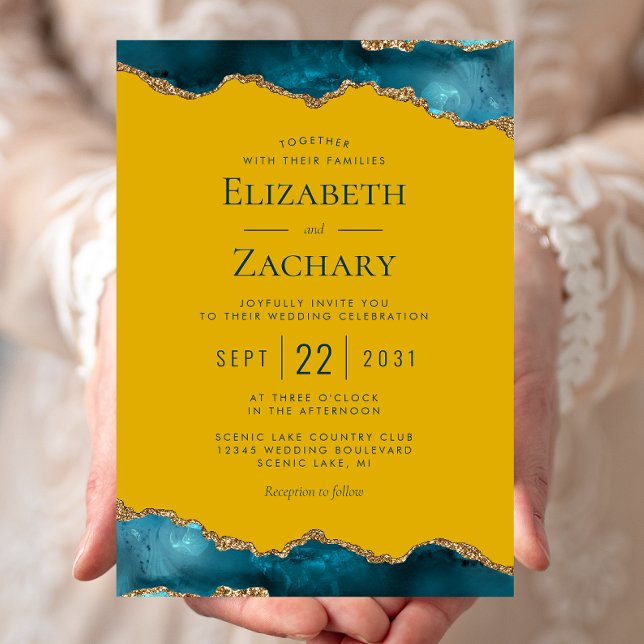 Invitation Mariage Classique Sarcelle Or Agate Jaune Moutarde (Créateur téléchargé)