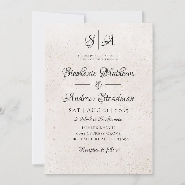 Invitation Mariage Classique Script Beige Aquarelle (Devant)
