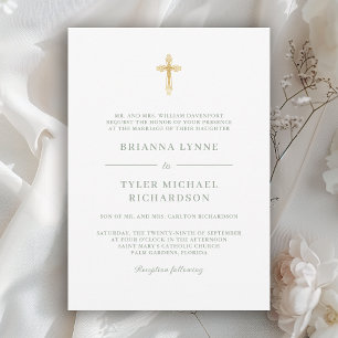 Invitation Mariage Classique Simple Élégant Croix Chrétienne