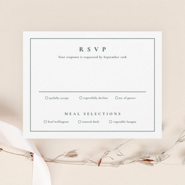 Invitation Mariage classique simple propre élégant (Elegant Dark Green Wedding Invitation RSVP Enclosure Card.)