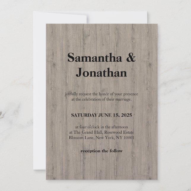 Invitation Mariage Classique Style Planche de Bois Rustique (Devant)
