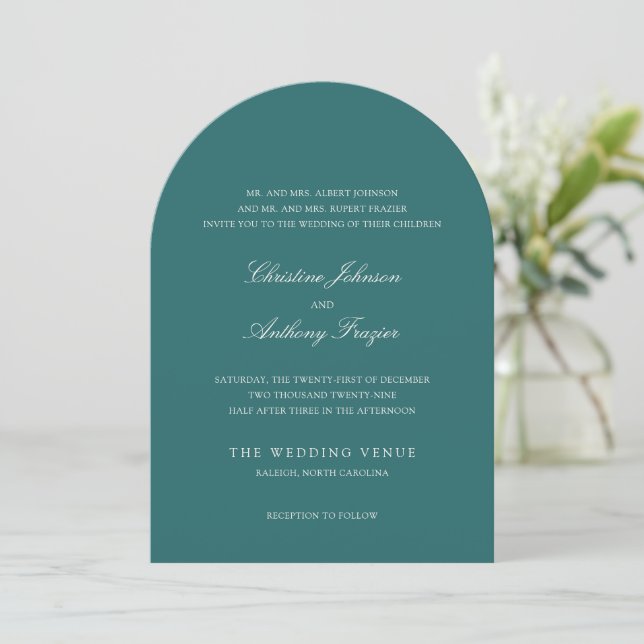 Invitation Mariage Classique Teal Ancien Argent (Debout devant)