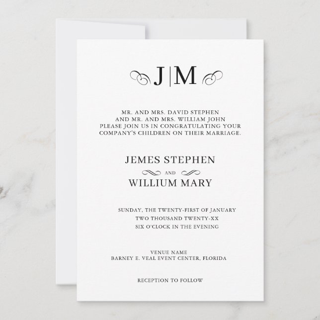 Invitation Mariage Classique Traditionnel Monogramme Calligra (Devant)