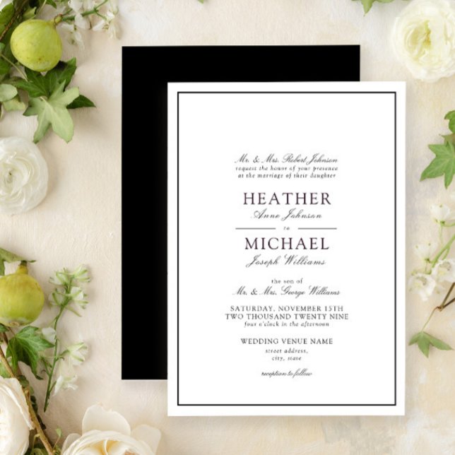 Invitation Mariage classique traditionnel noir et blanc (Easily personalize this traditional wedding invitation for a beautiful suite!)